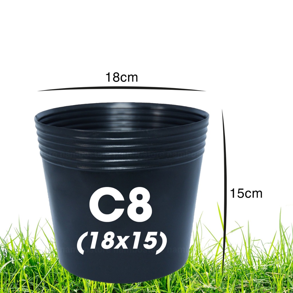 Chậu nhựa đen C8 (18x15 cm) loại dày, dùng để ươm cây, trồng rau, trồng hoa