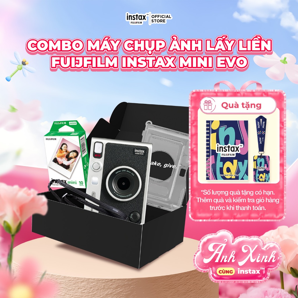 Combo Box Máy Chụp Ảnh Lấy Liền Fujifilm Instax Mini Evo - Bảo Hành 1 Năm (Tặng kèm film viền màu ngẫu nhiên)
