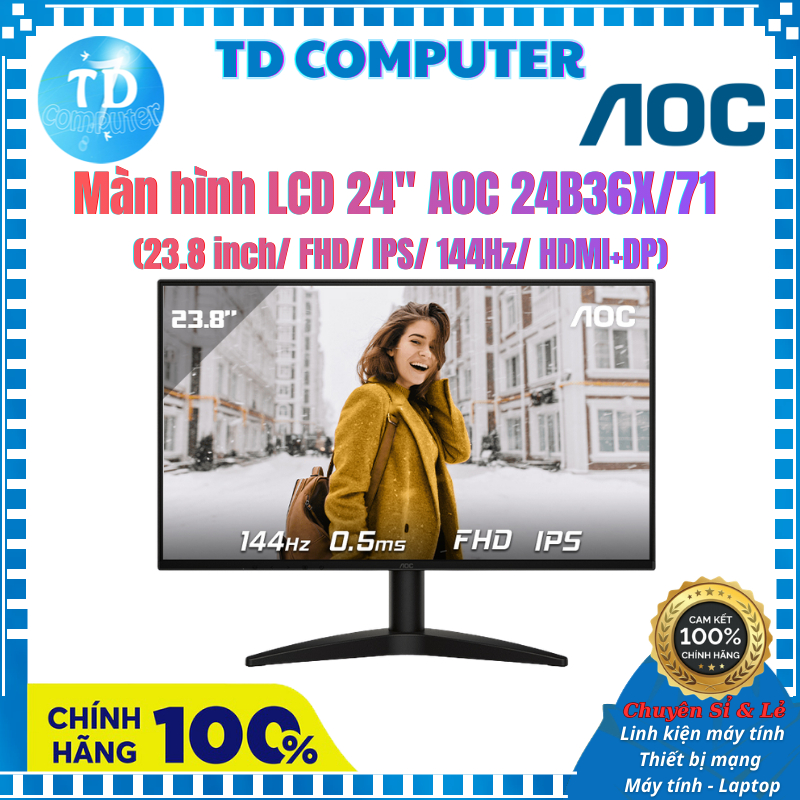Màn hình LCD 24" AOC 24B36X (23.8 inch/ FHD/ IPS/ 144Hz/ HDMI+DP) - Hàng chính hãng DGW phân phối