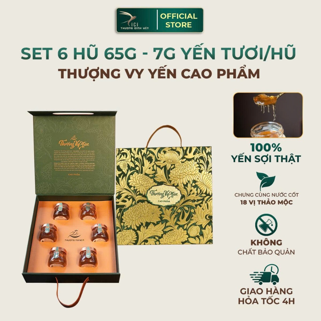 [Hoả Tốc HN] Set Quà 6 Hũ Yến Sào Chưng Công Nghệ Cao Hũ 65G CiCi Thượng Đỉnh Yến Nguyên Chất Yến Sào Khánh Hòa Cao Cấp