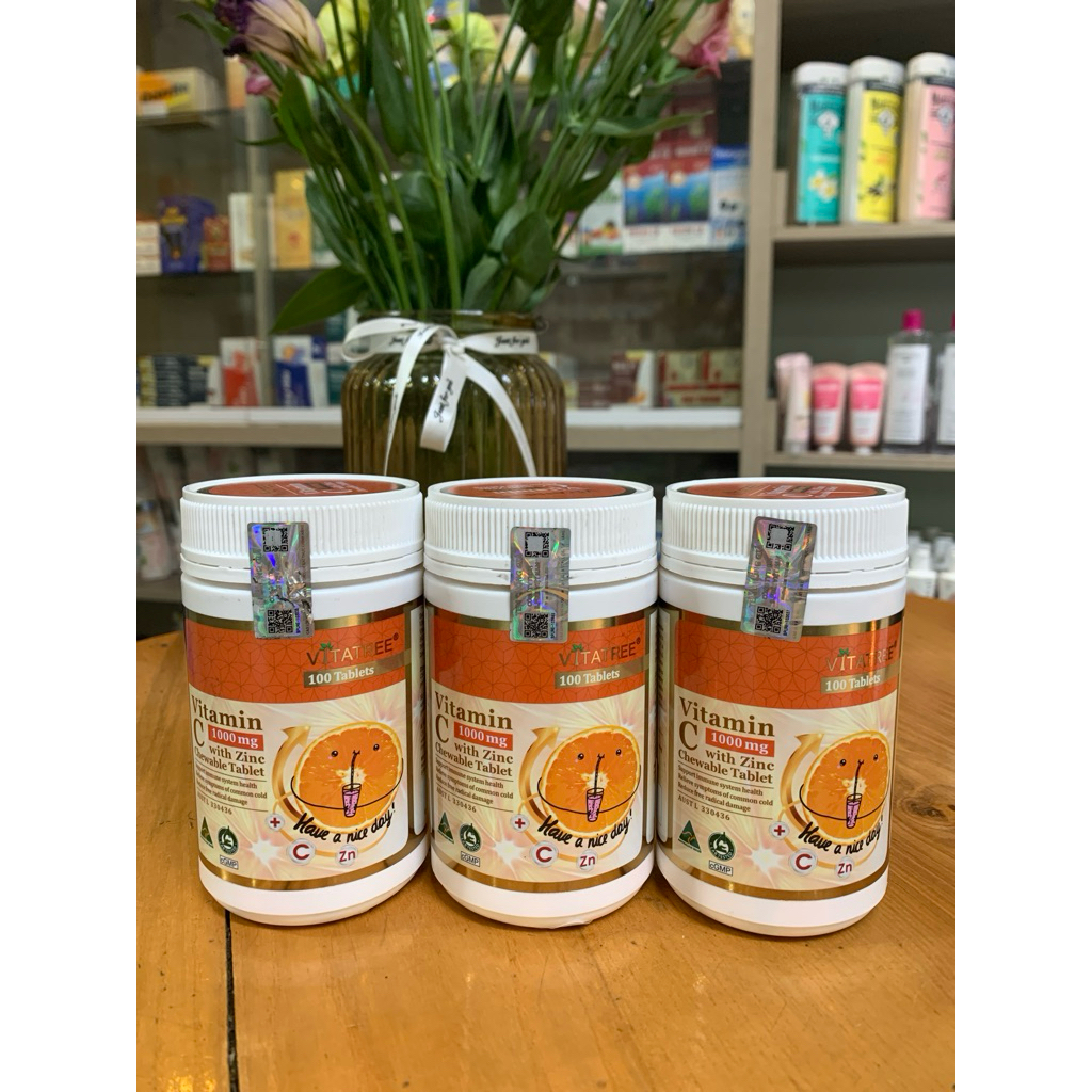 Vitatree Vitamin C 1000mg with ZinC bổ sung vtm C và kẽm chống oxy hoá, tăng cường đề kháng - Lọ 100