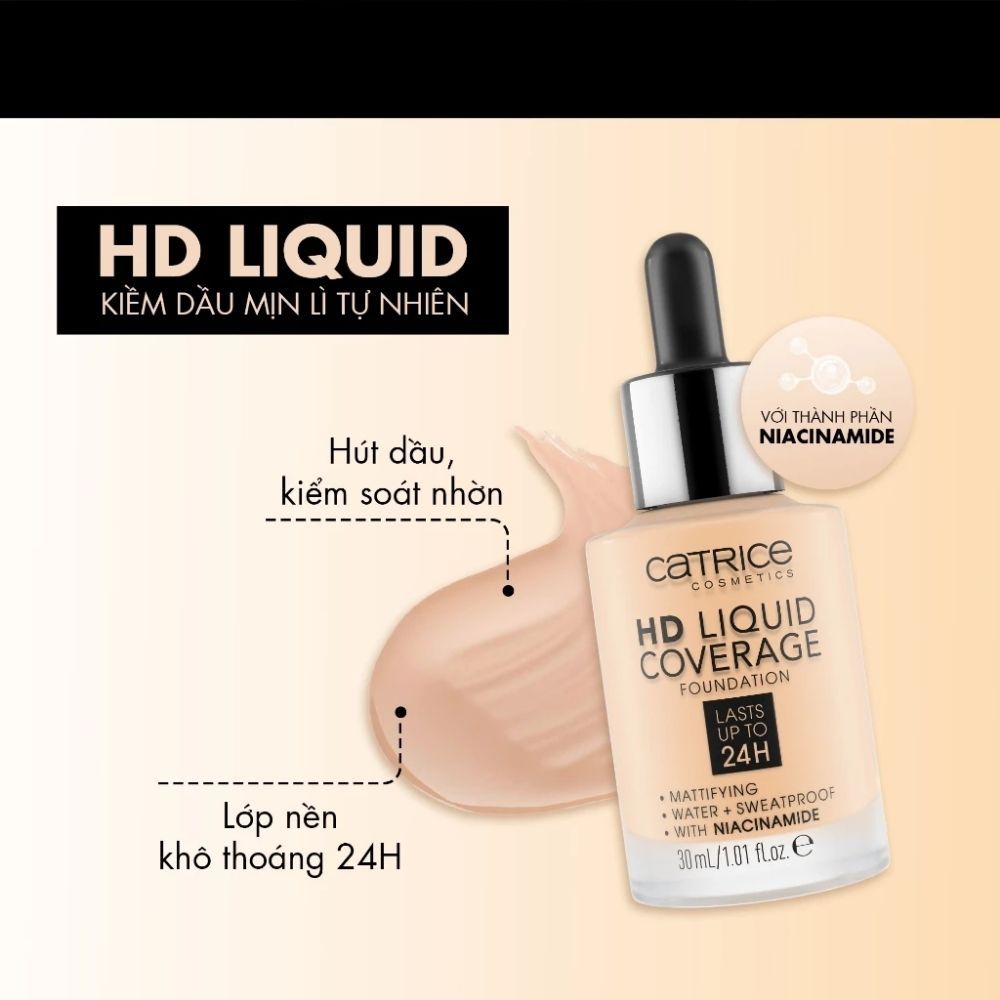 Ảnh 4 của Kem nền Catrice HD Liquid Coverage Foundation che phủ tự nhiên tạo độ mịn màng cho da