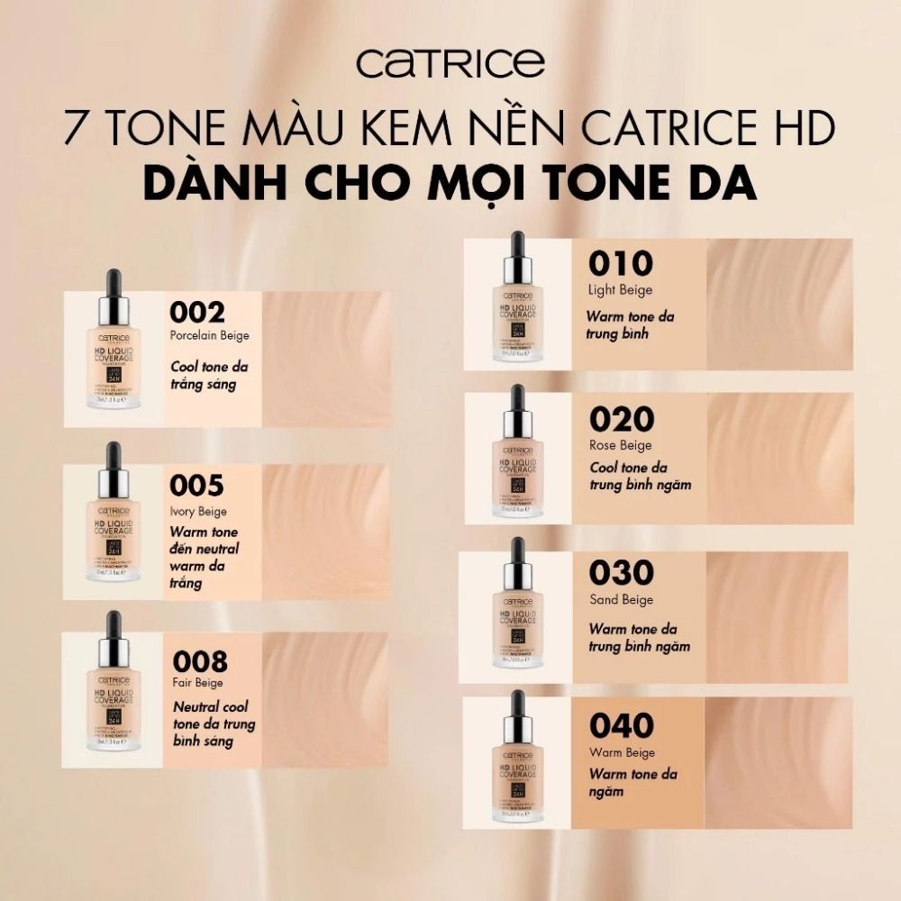 Ảnh 6 của Kem nền Catrice HD Liquid Coverage Foundation che phủ tự nhiên tạo độ mịn màng cho da