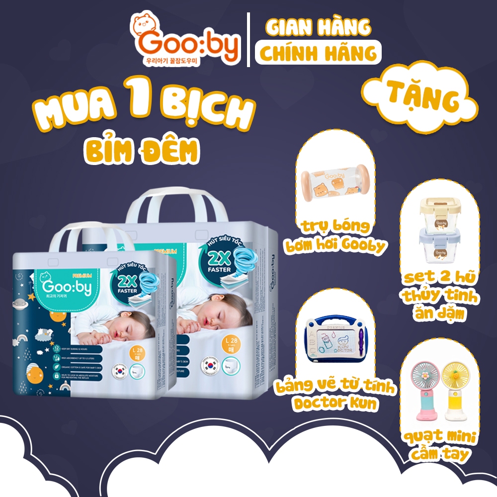 (Combo quà) Tã/bỉm Gooby Premium - Bỉm đêm siêu mỏng mềm mại, chống tràn đủ size cho bé 4-30KG