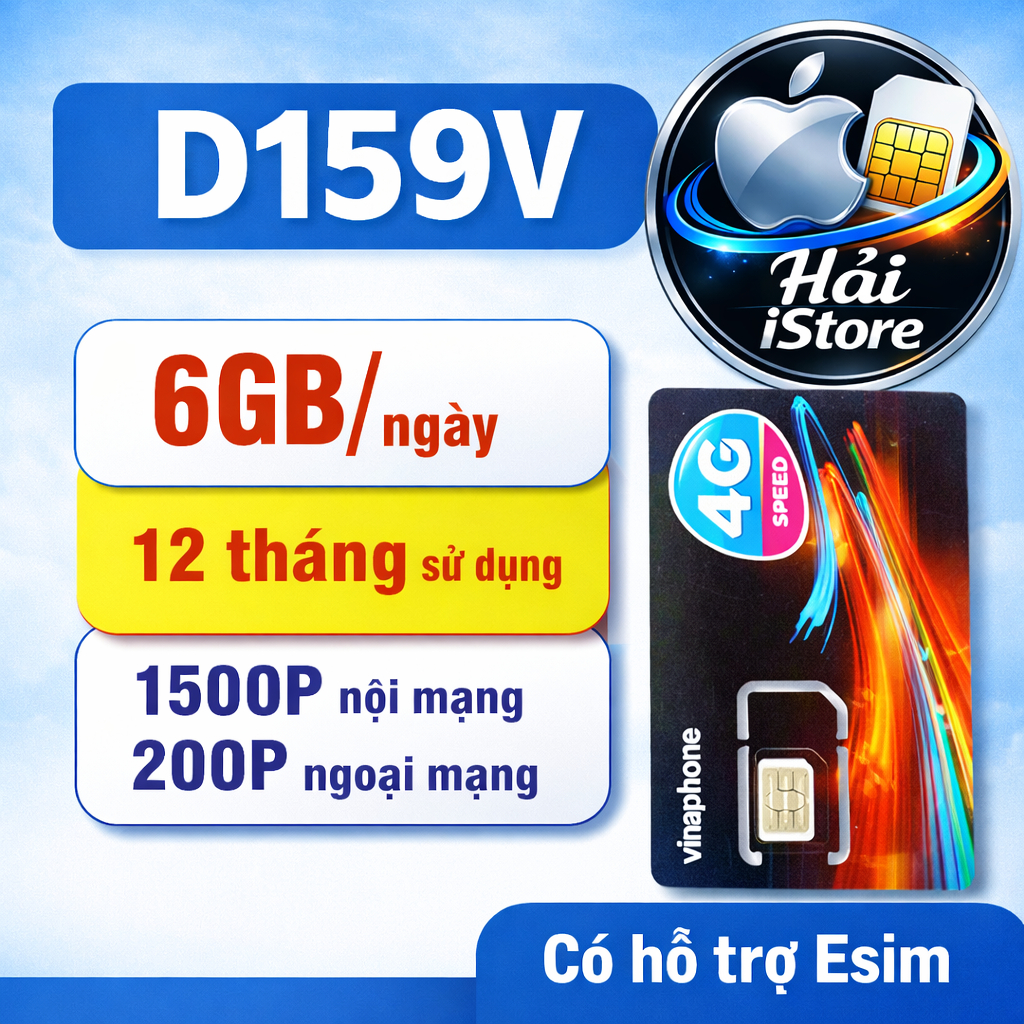 SIM VINAPHONE 5G D159V 6GB/NGÀY NGHE GỌI NHẮN TIN MIỄN PHÍ TRỌN GÓI 12 THÁNG KO CẦN NẠP TIỀN