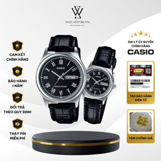 Đồng Hồ Đôi Casio V006L-1BUDF Màu Đen Dây Da Mặt Kính Khoáng Chống Nước Chính Hãng