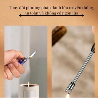 Cây Mồi Bếp Ga Siêu Nhỏ Gọn An Toàn Tiện Lợi kícḣ Thước 265x15mm Đèn LED Thông Minh Sạc USB 360.