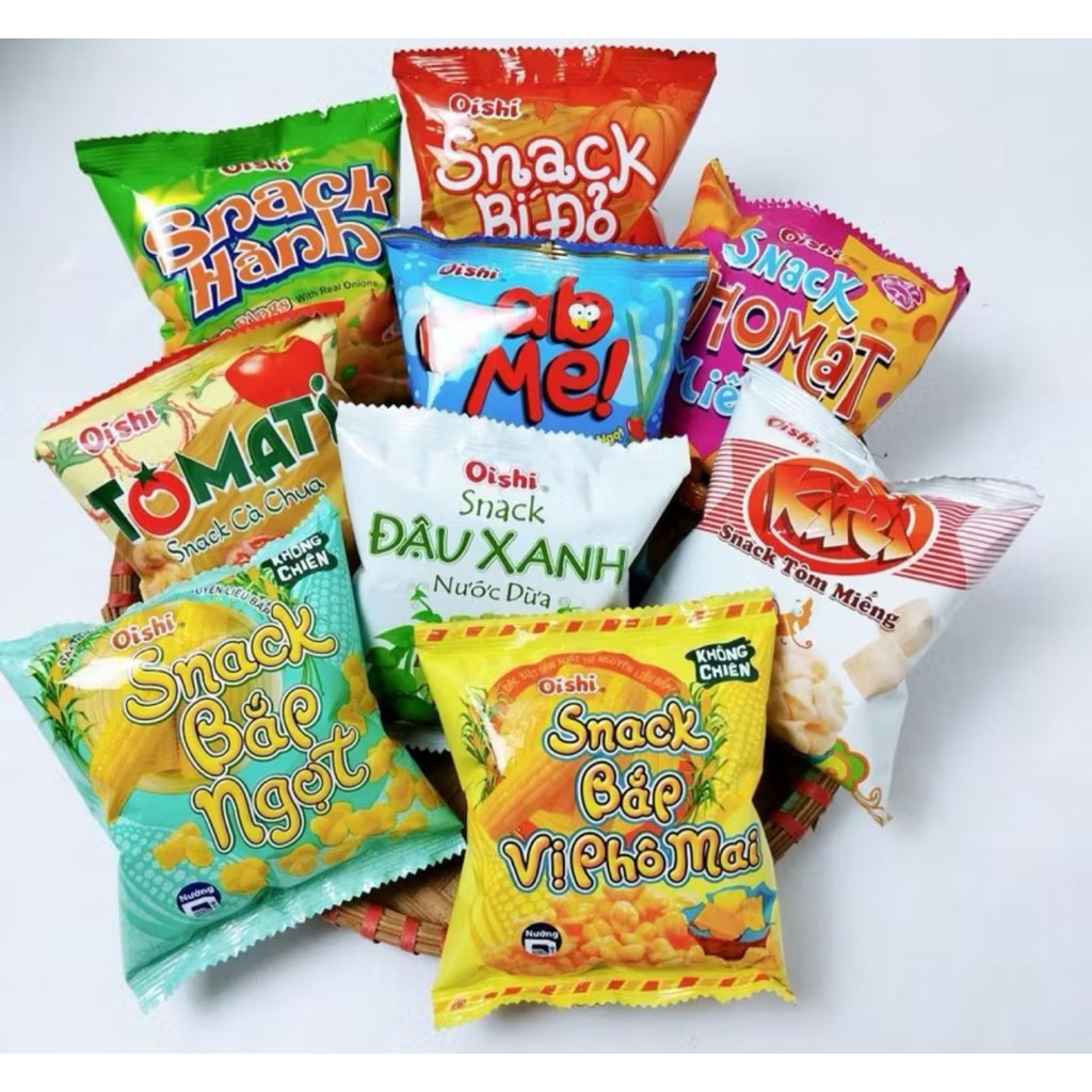 bịch 20 gói bim đậu xanh nước dừa mini 6g oshi snack loại nhỏ (kt 10x10 cm) tuổi thơ