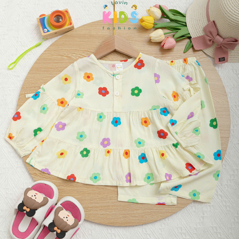 Bộ tole lanh tay dài quần dài form Babydoll cho bé size 8-16kg- Lavin Kids