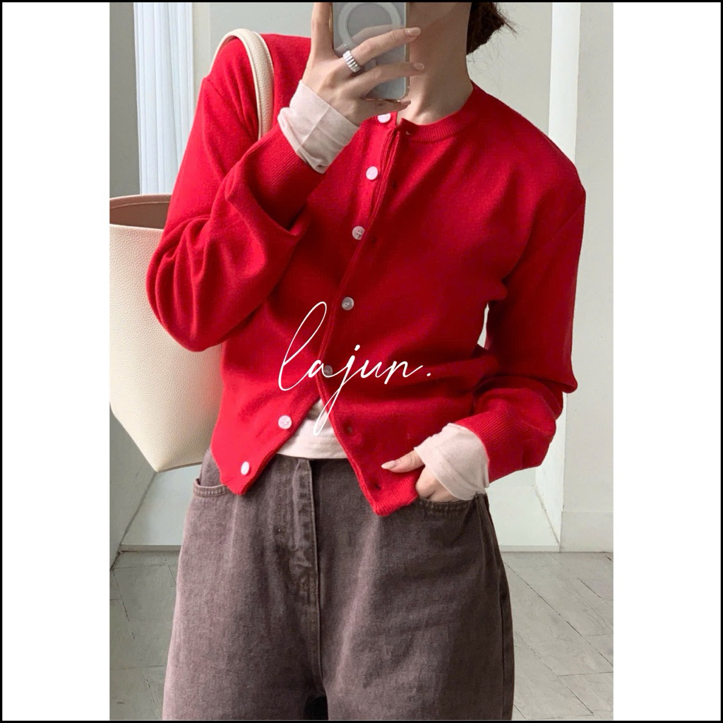 [LAJUN KOREA] Áo Cardigan Len Seren Cổ Tròn Tay Dài Form Vừa Chất Liệu Mịn Hàn Quốc