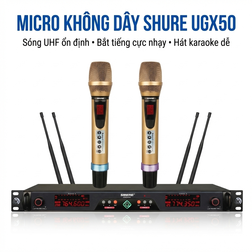 Micro Không Dây Shure UGX50 – (Mới 2026) | Sóng UHF Ổn Định | Karaoke Âm hay - Hát Nhẹ | 4 Anten - G