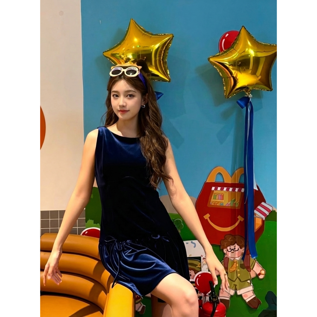 [ZARA AUTHENTIC] Váy Nhung Zara Authentic Chân Xoè Phối Nơ/ Váy Sát Nách Giá SALE