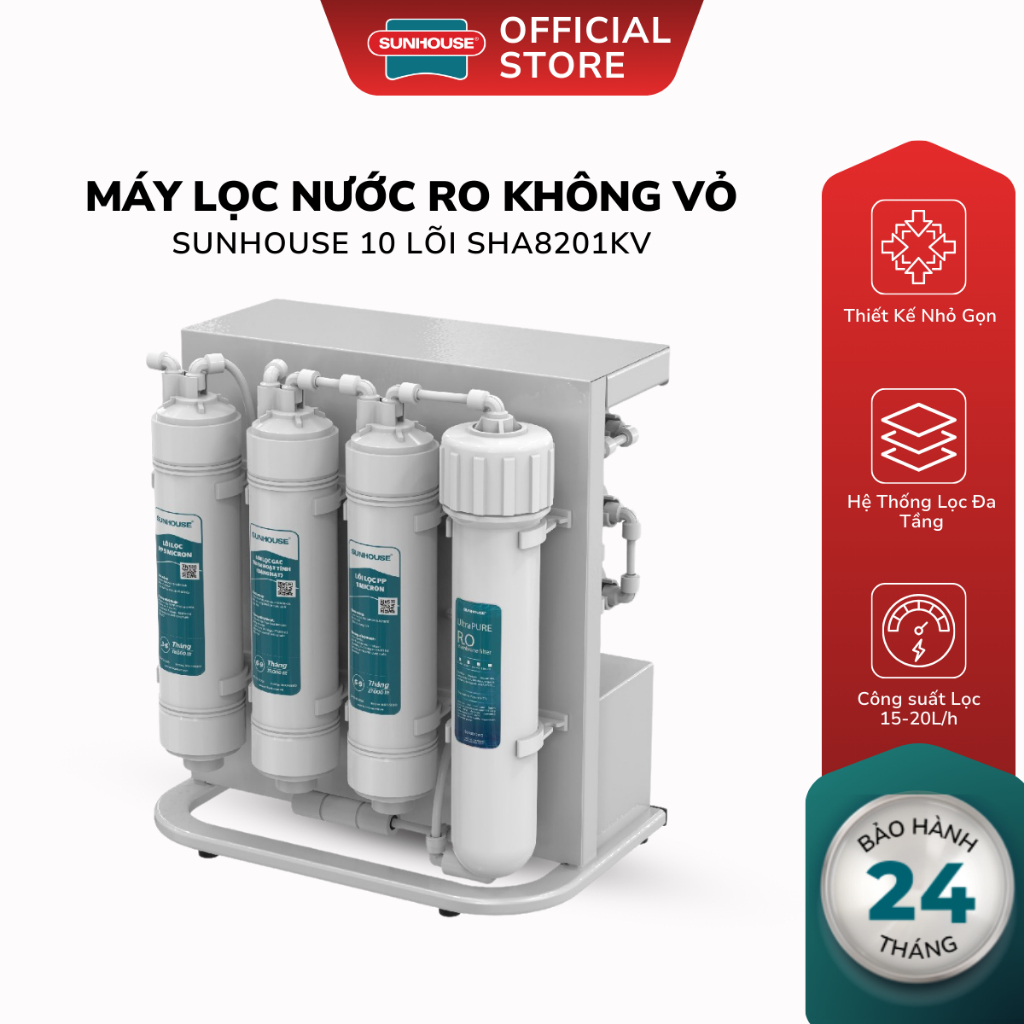 Máy Lọc Nước RO Không Vỏ Sunhouse 10 Lõi SHA8201KV - Bảo Hành 24 Tháng, Hệ Thống Lọc Đa Tầng