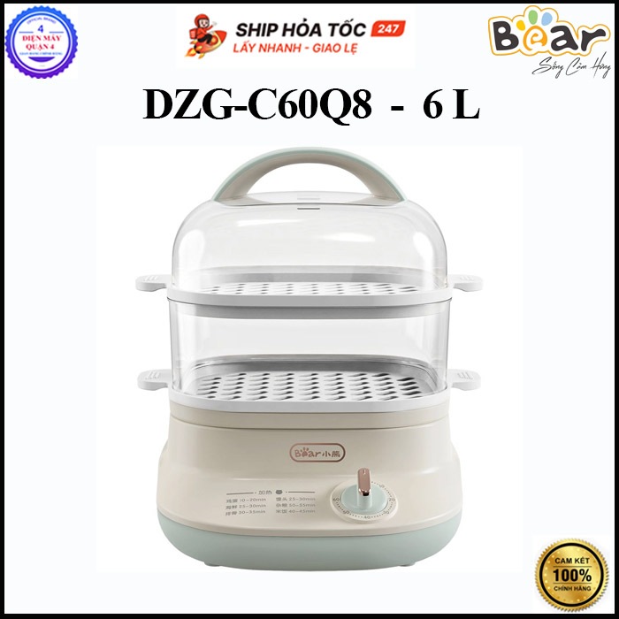 DZG-C60Q8 -- Nồi hấp thức ăn đa năng Bear DZG-C60Q8 6 lít - Bảo hành chính hãng 18 tháng