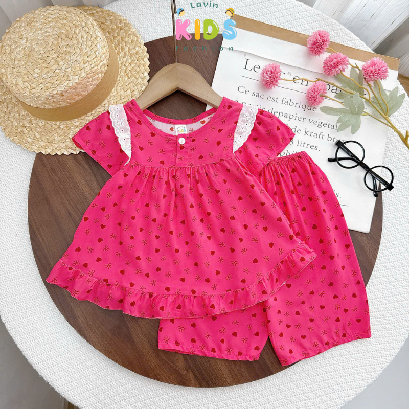 Bộ tole lanh quần lửng áo ngắn phối ren cho bé gái size 6-18kg- Lavin Kids