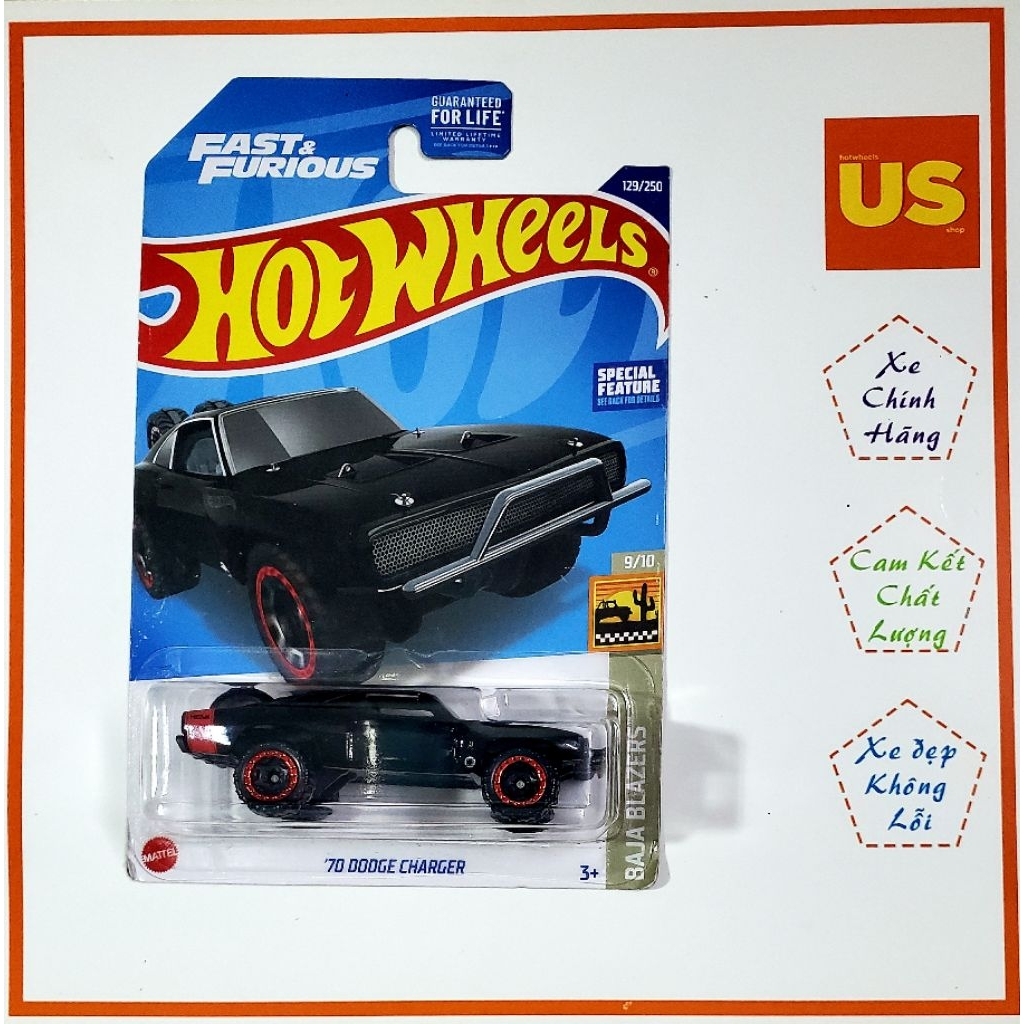 Xe Mô Hình Hot Wheels 70 Dodge Charger Fast & Furious – Chính Hãng US (Card Mỹ)