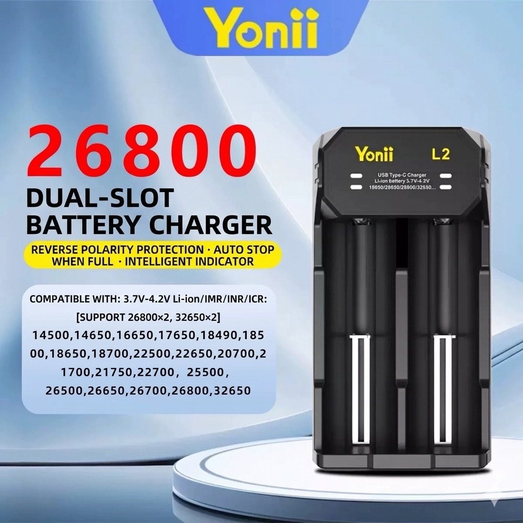 Sạc đơn, sạc đôi 26800 Yonii tương thích pin 26800, 21700 có mạch bảo vệ.