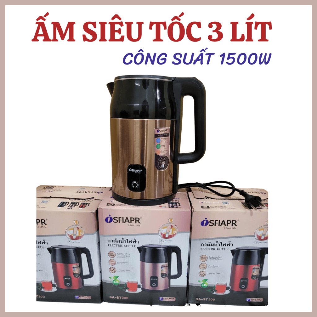 Ấm Siêu Tốc SFiRAP Dung Tích 3L - Ấm Đun Nước Siêu Tốc Công Nghệ Chống Nóng Cao Cấp An Toàn