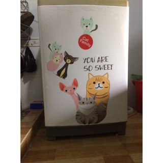 Decal dán máy giặt FAMILY CAT - Tủ lạnh mini