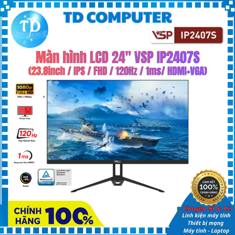Màn hình LCD 24" VSP IP2407S (23.8inch / IPS / FHD / 120Hz / 1ms/ HDMI+VGA) - Hàng chính hãng VSP ph