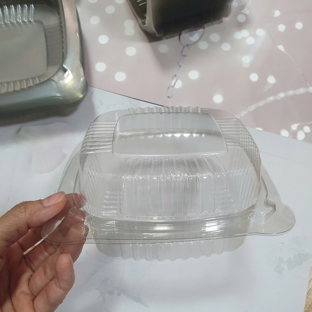 1 Bao 1.500 Hộp H129 Hộp Nhựa Tai Gấu Đựng Thức Ăn, Bánh Mì Bơ Tỏi, Hamburger - Hộp vuông trong suốt