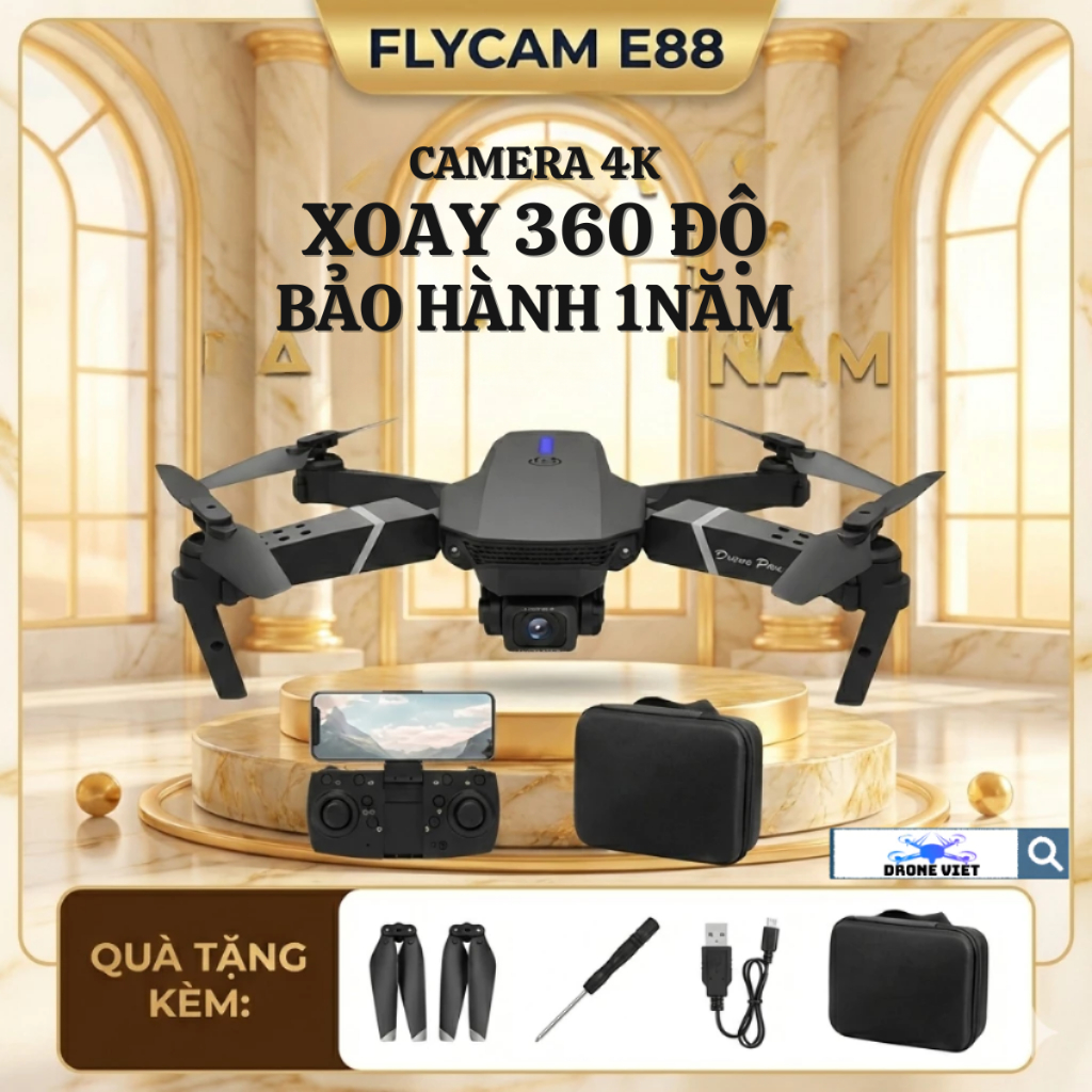 Máy bay điều khiển từ xa E88 pro, Drone camera HD 4k cảm biến tránh vật cản xoay 360 độ