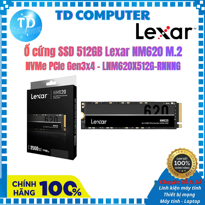 Ổ cứng SSD 512GB Lexar NM620 M.2 NVMe PCIe Gen3x4 - LNM620X512G-RNNNG - Hàng chính hãng DigiWorld ph