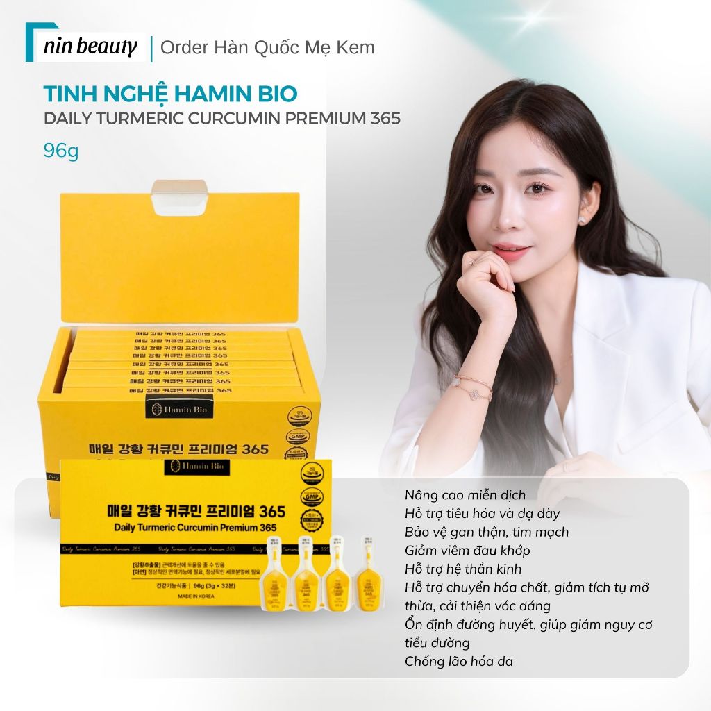 Tinh Chất Nghệ Hamin Nano 365 Curcumin Premium - Hộp 32 Tép Hỗ Trợ Dạ Dày, Đẹp Da, Giữ Dáng