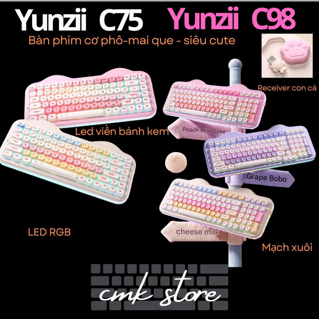 (sẵn tùy màu) Bàn Phím Cơ Yunzii C75 Update Yunzii C98 - 'Siêu Mèo Bánh Kem' - 3 Mode kết nối - 75% 