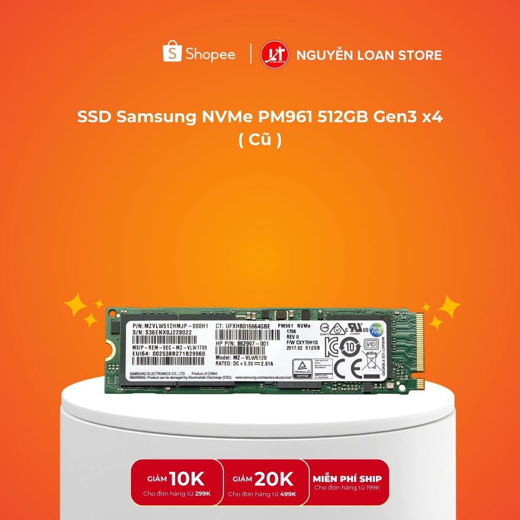 Ổ cứng SSD Samsung NVMe PM961 512GB Gen3 x4 ( Cũ )