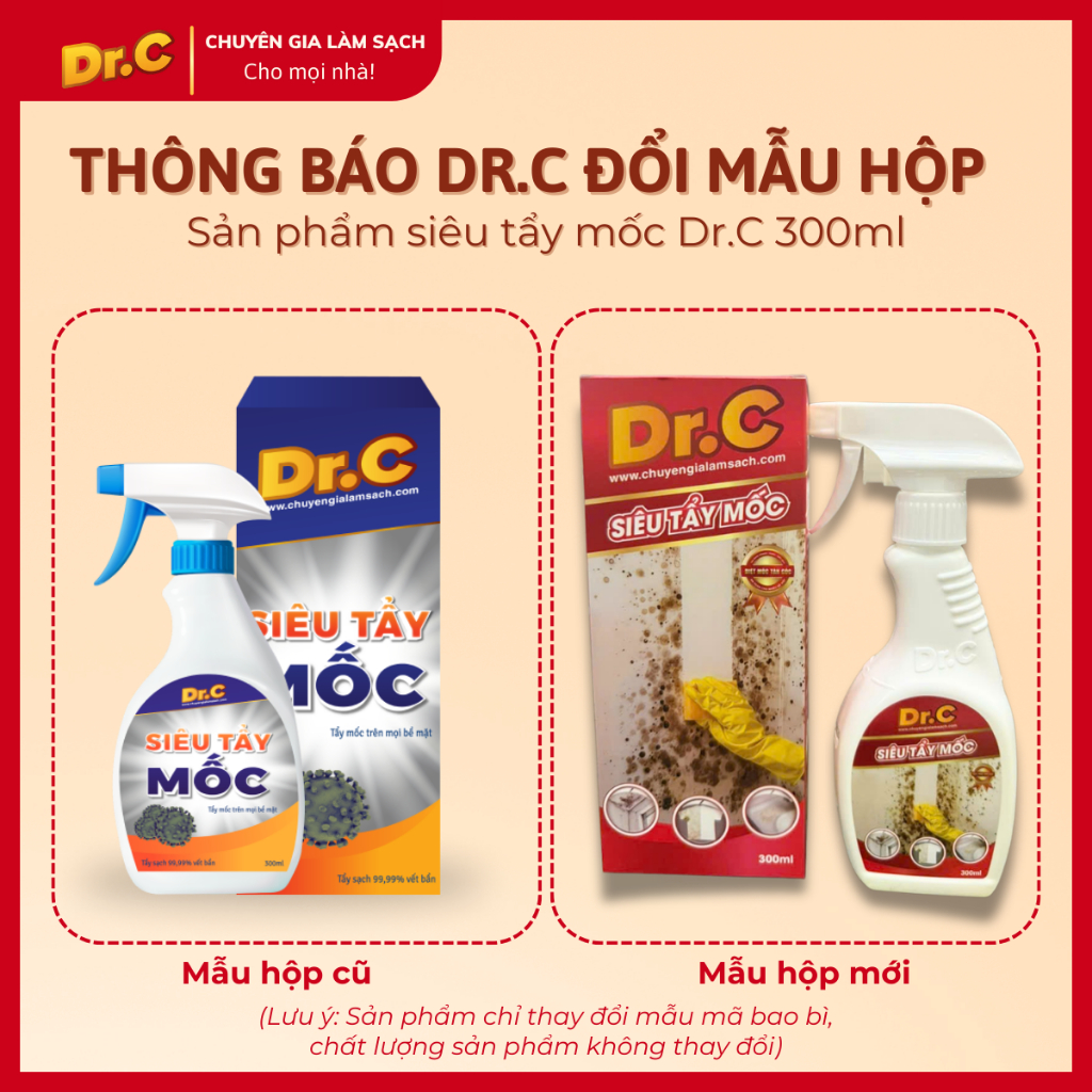 Siêu tẩy mốc Dr.C tẩy mốc thâm kim quần áo trắng, tẩy ố vàng, tẩy tường trắng bị mốc, tẩy gioăng cao su, tẩy bàn ghế gỗ