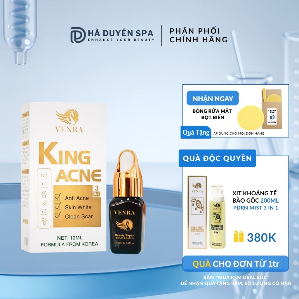 Serum mụn King Acne 10ML - Hỗ trợ trị mụn, se khít lỗ chân lông, mờ thâm, kiểm soát tiết dầu