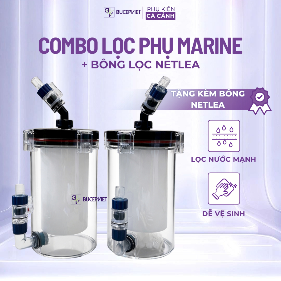 Combo lọc phụ Marine + bông lọc Netlea – Lọc nước hiệu quả, làm trong nước bể cá
