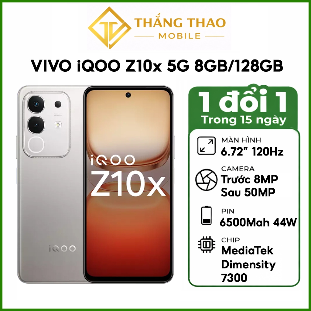 Điện thoại Vivo iQOO Z10x 5G (8GB/128GB) MediaTek Dimensity 7300, Pin 6500mAh  - Hàng nhập khẩu