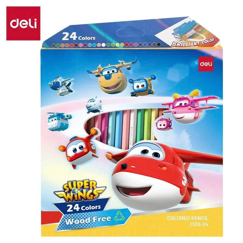 Bộ Màu Chì Deli x Super Wings 12/24 Màu - Đội Phi Cơ Siêu Đẳng Jett Tia Chớp Đồ Dùng Học Tập Học Sin