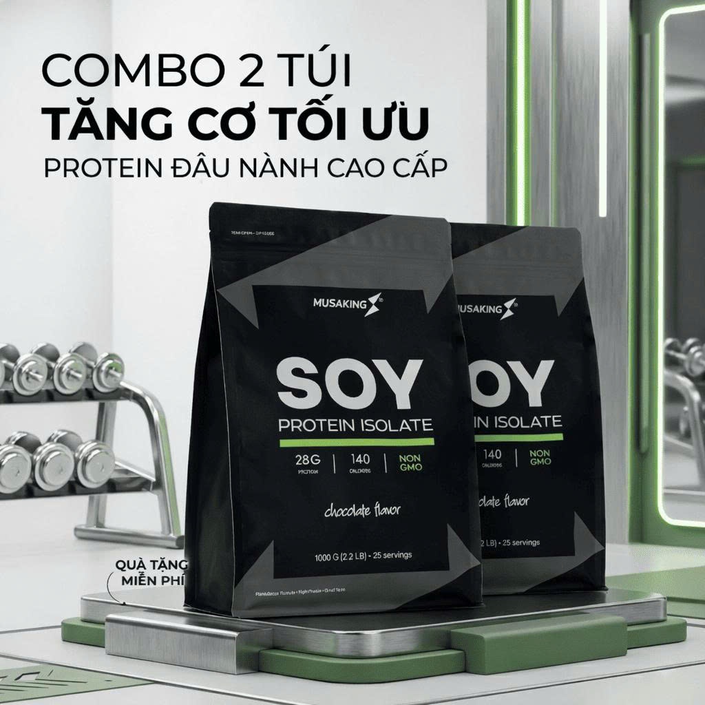 Combo 2 Túi MUSAKING Soy Protein Isolate 1000G –28G Protein Thực Vật,Bột Protein Đậu Nành Thuần Chay