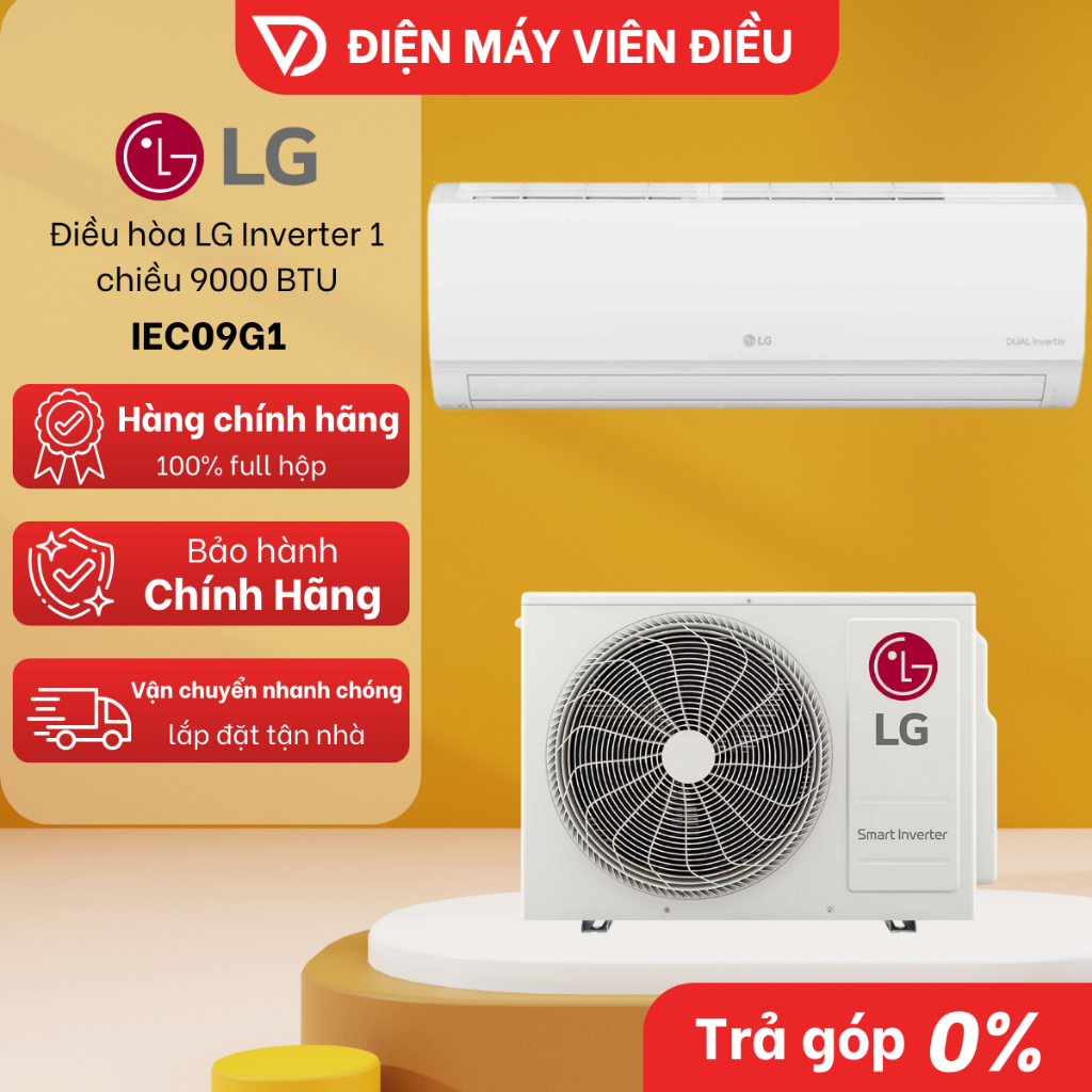 [FREESHIP NGHỆ AN] IEC09M1 - Máy lạnh / Điều hòa LG 1 chiều Inverter 1HP (9000 BTU)