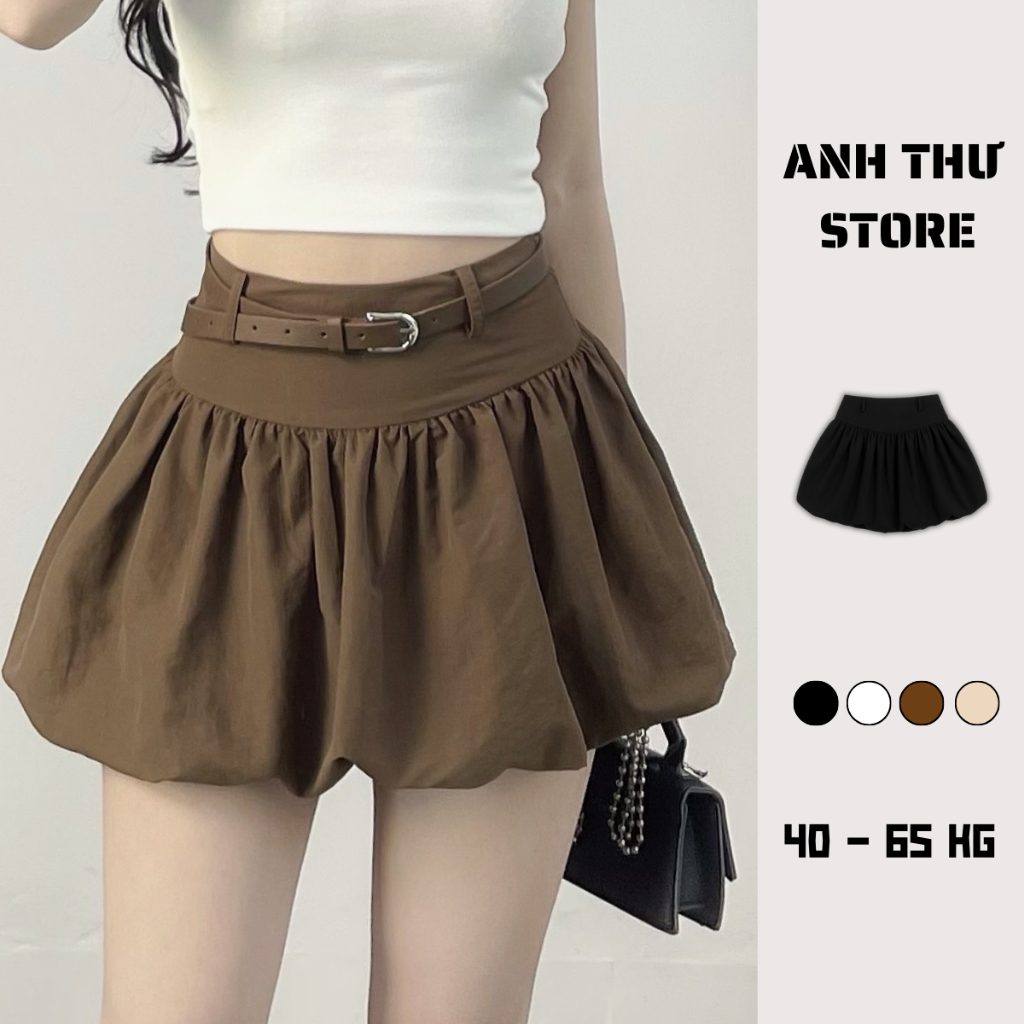 Chân Váy Bí Cạp Cao (KHÔNG KÈM BELT) Nữ Chất Liệu Gió Nhăn Xếp Ly 2 Lớp Xoè Bồng , Chan Vay Qủa Bí Dáng BigSize 385