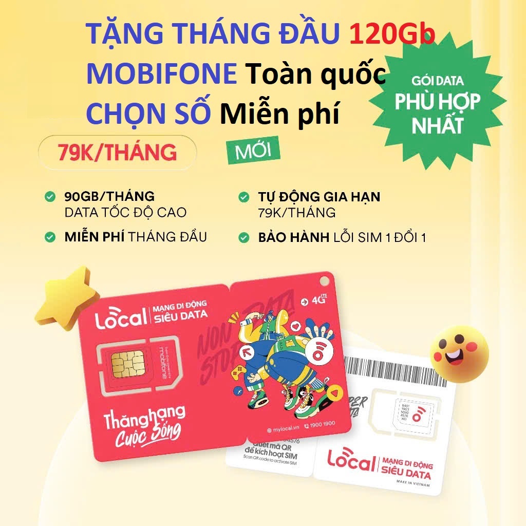 [Miễn phí tháng đầu] Sim 4G Mobifone Local Số Tự chọn, Có Local A0 đăng ký các Gói dài kỳ 3-12 tháng