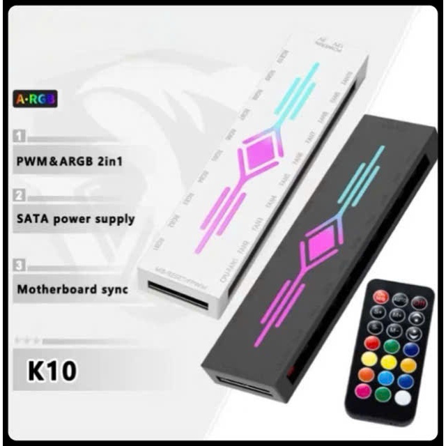 Hub 10 Fan ARGB K10 – Hub Chia Fan ARGB 5V 3Pin Đồng Bộ Aura Sync Mystic Light có remote