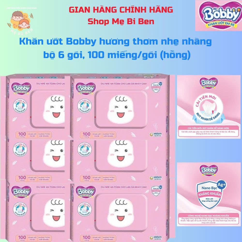 [COMBO 4-6 GÓI] Khăn ướt Bobby không mùi/có mùi 100 miếng/gói