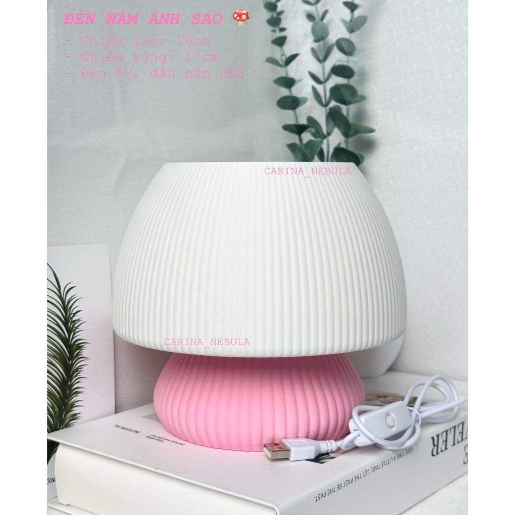 ĐÈN NGỦ NẤM ÁNH SAO IN 3D - NHẬN KHẮC TÊN THEO YÊU CẦU - ĐÈN LED 5V, ĐẦU CẮM USB