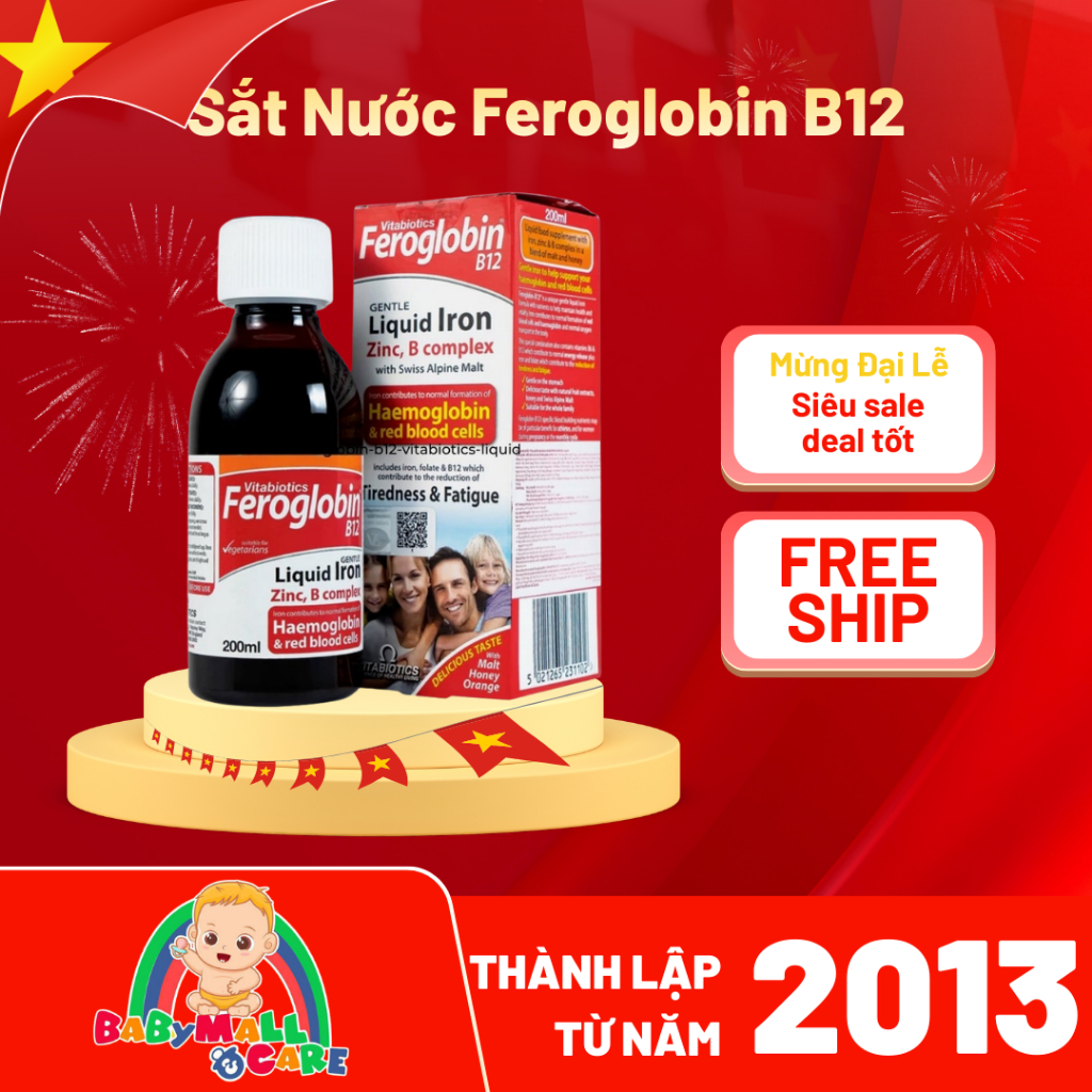 Sắt Nước Feroglobin B12 – Vitabiotics – Bổ Sung Sắt, Kẽm, Vitamin B – Hỗ Trợ Tạo Máu – Hộp 200ml