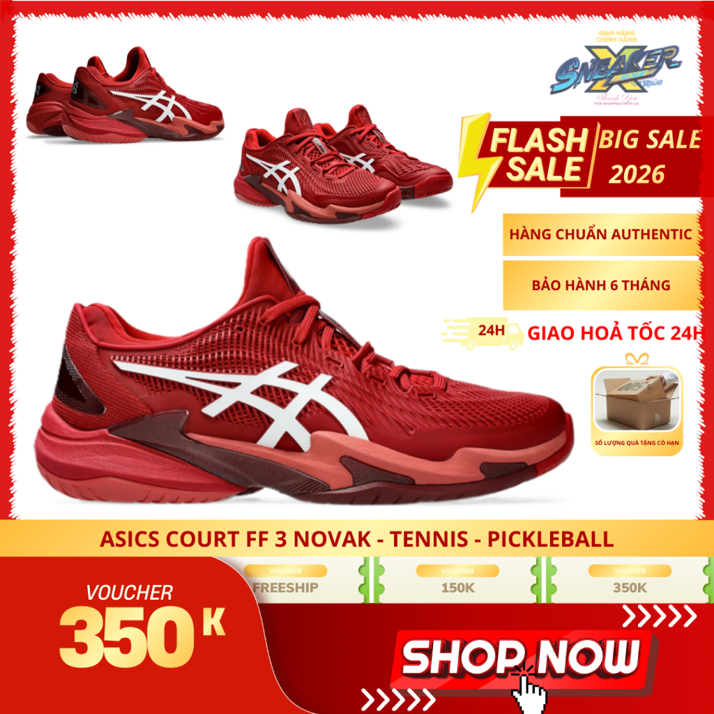 [Big SALE Chính Hãng] Giày Asics Court FF 3 Novak Đỏ Trắng - Thể Thao Tennis Pickleball
