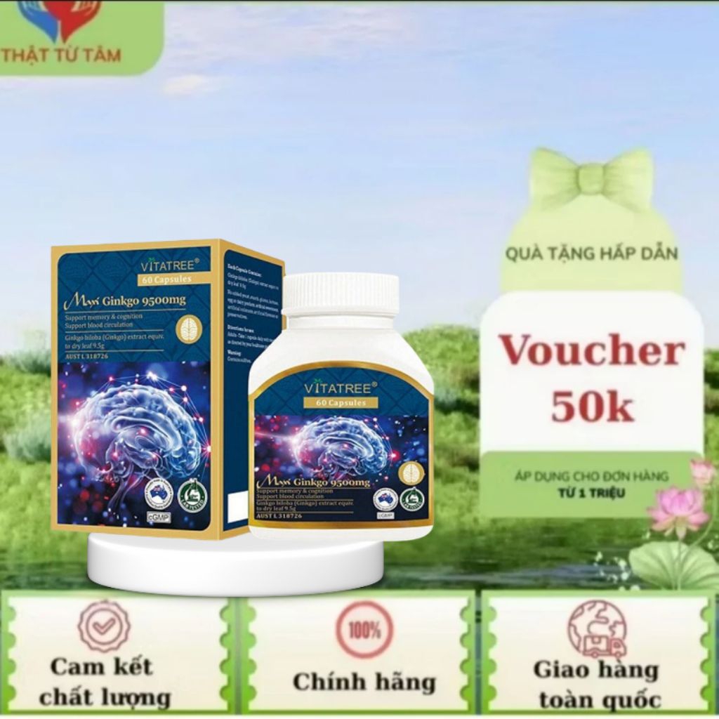 Bổ Não Vitatree Maxi Ginkgo 9500mg Max 60 Viên hàng chính ngạch có tem phụ