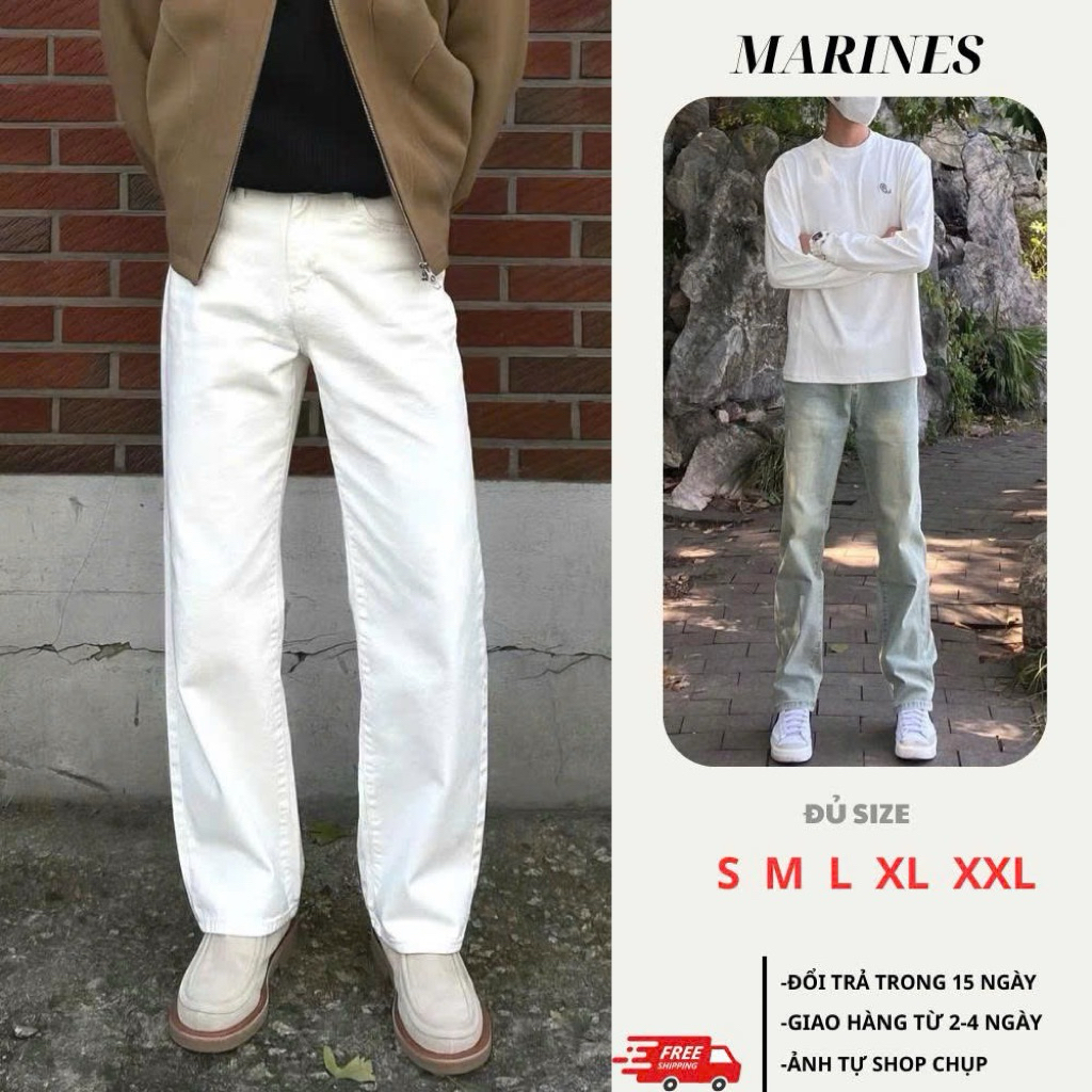 Quần Jean Nam MARINES Ống Suông Basic Chất Denim Premium Dễ Phối Đồ Đủ Size 45-85kg