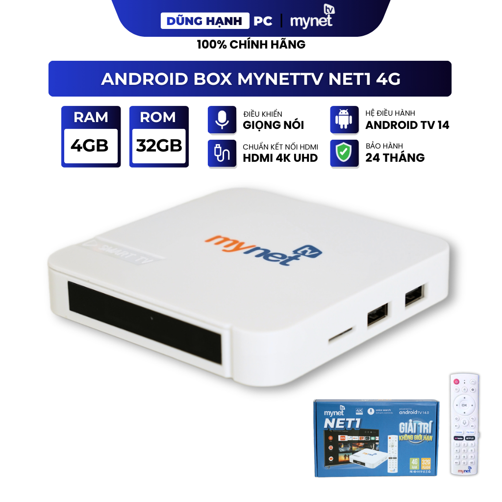 Đầu Tivi Box MYTV NET1 4G Chính hãng 2026 Android Tivi Xem TV, Youtub, Điều khiển Giọng nói