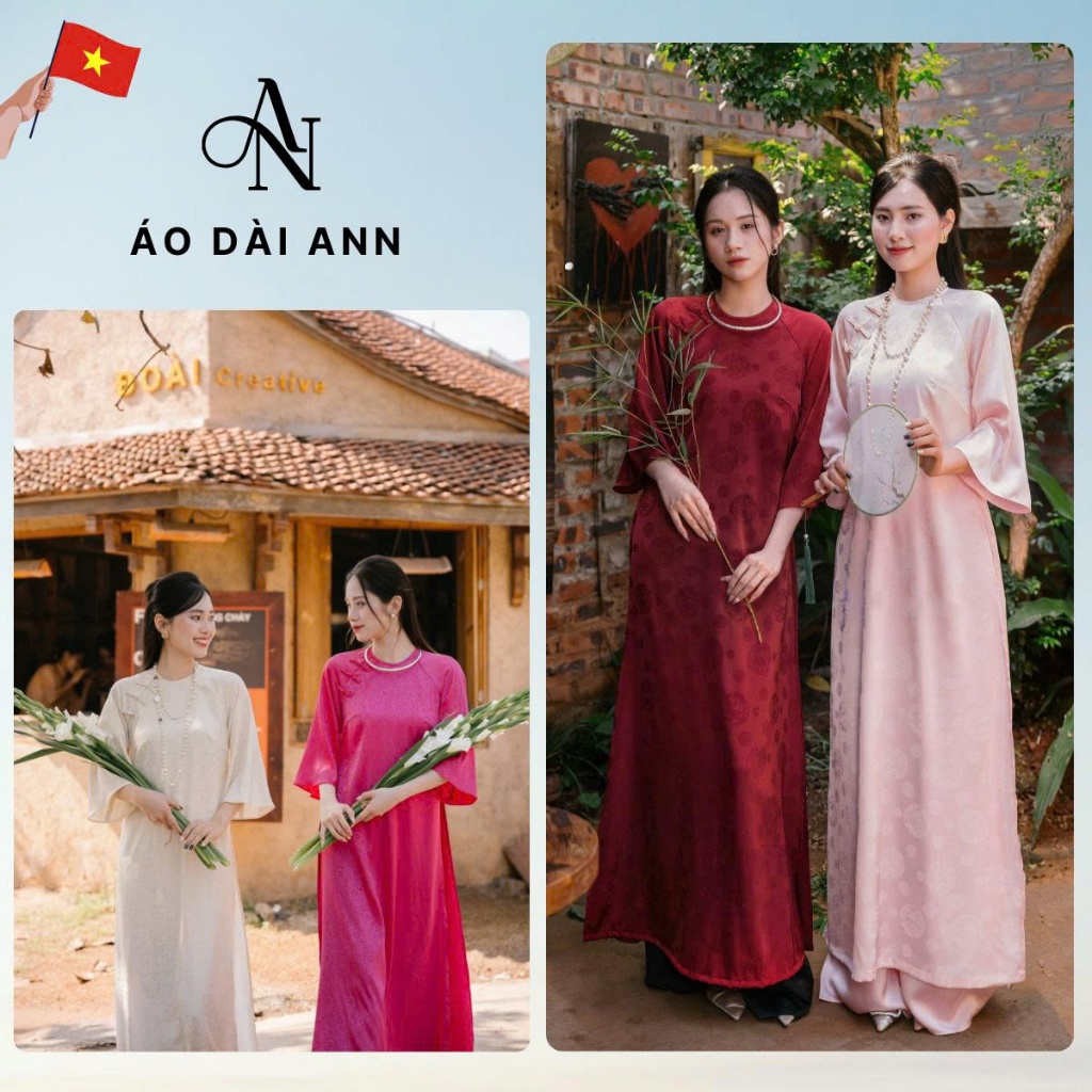 ANN - Áo Dài Cách Tân Thanh Chi Dáng Xưa, Vải Gấm Lụa Cổ Kiềng Tay Lỡ Mặc Tết, Đi Tiệc, Đi Hội