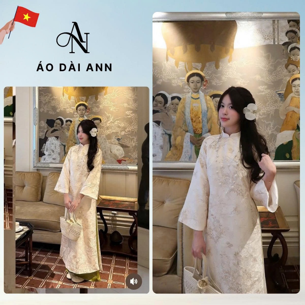 ANN - Áo Dài Tết Châu Vũ , Chất Liệu Gấm Thêu Họa Tiết Dày Dặn Tông Màu Da Dễ Mặc