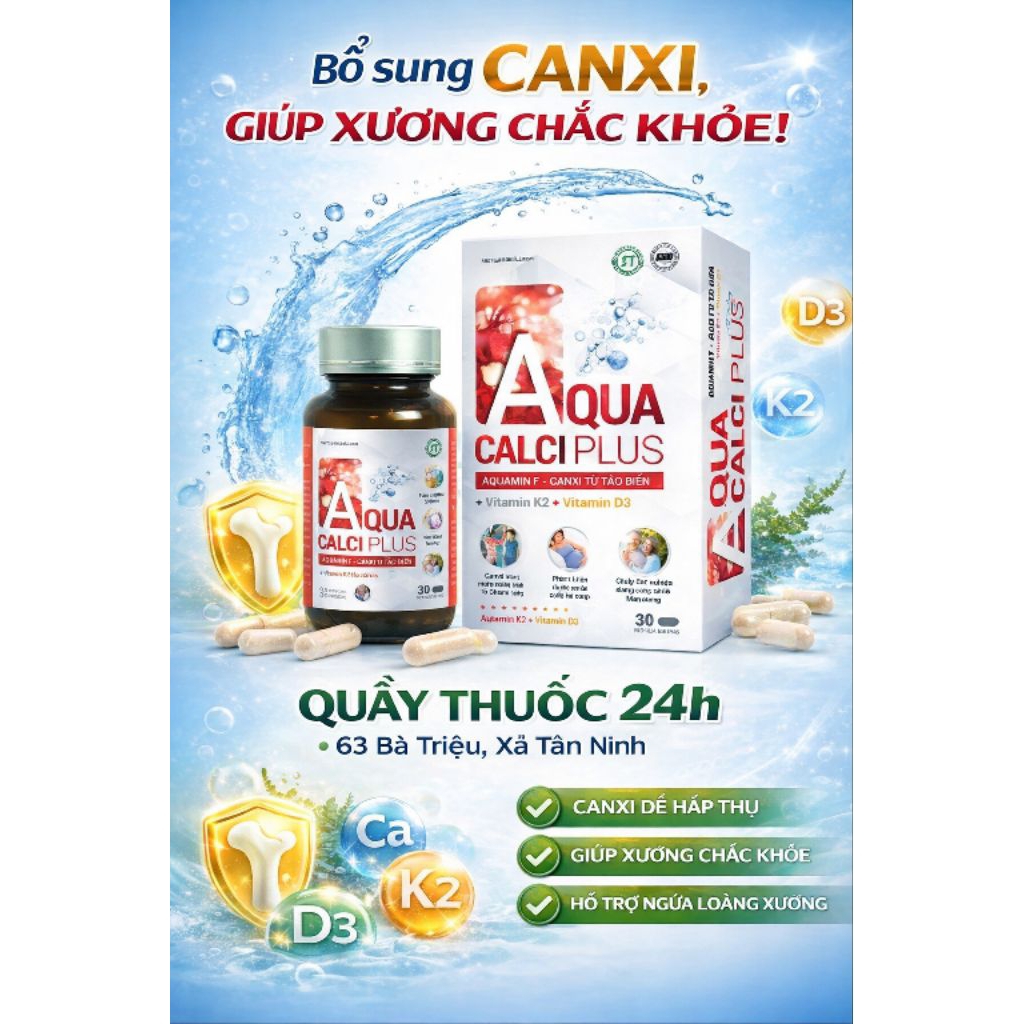 Viên uống 💊 AQUA CALCI PLUS bổ sung canxi giúp xương chắc khỏe hộp 30v
